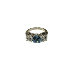 14 Karat White Gold Blue & Colorless Topaz Ring Size 7 #19734