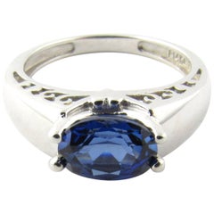 14 Karat White Gold Blue Cubic Zirconia Ring