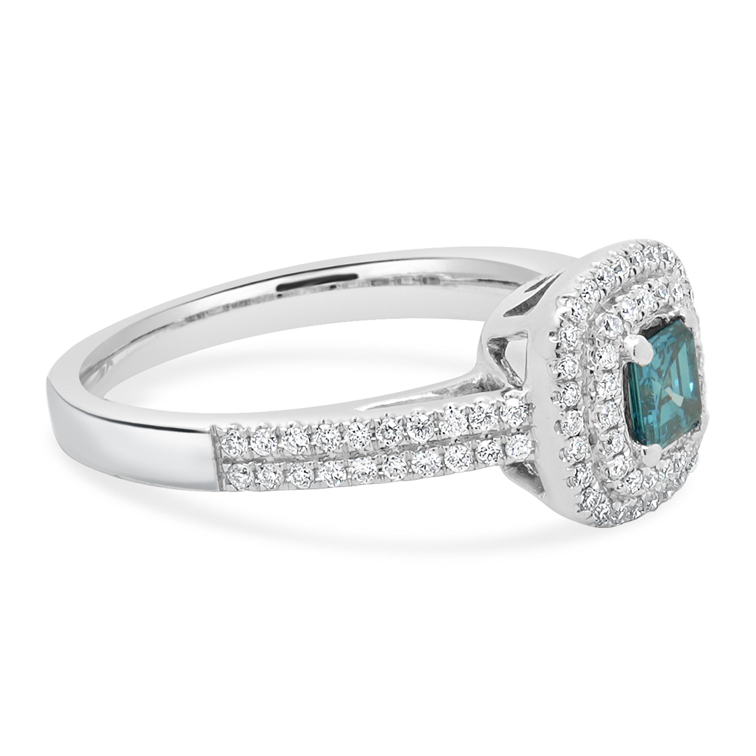 Taglio Asscher Anello di fidanzamento con diamante blu a taglio Asscher in oro bianco 14 carati in vendita