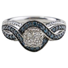 14 Karat White Gold Blue Diamond Fashion Ring
