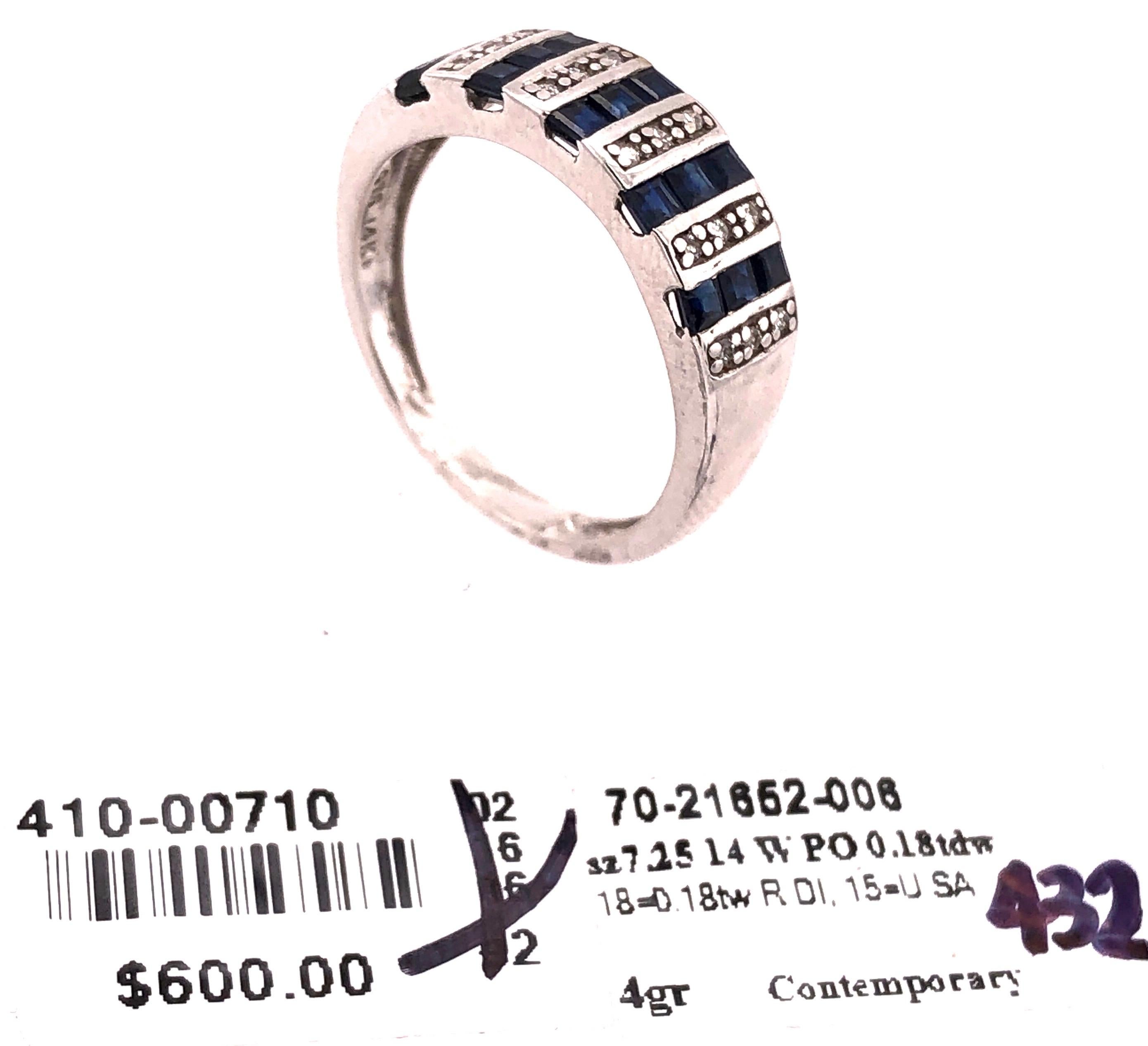 14 Karat White Gold Blue Sapphire and Diamond Band Ring 0.18 TDW For Sale 4