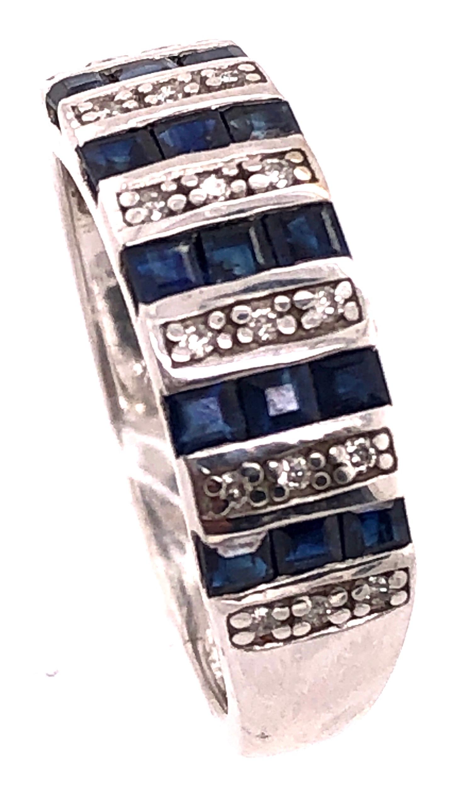 14 Karat White Gold Blue Sapphire and Diamond Band Ring 0.18 TDW For Sale 1