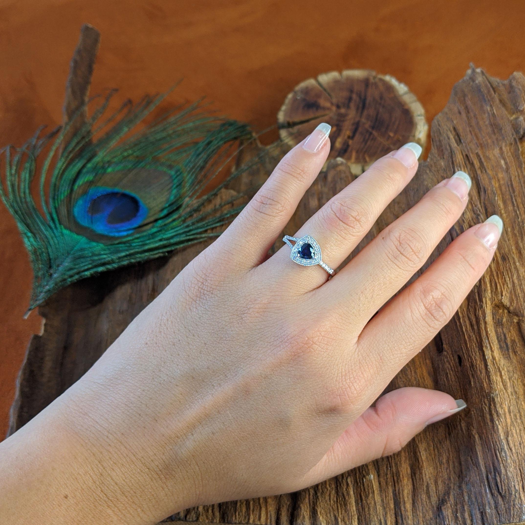 Women's 14 Karat White Gold Blue Sapphire and Diamond Ring For Sale