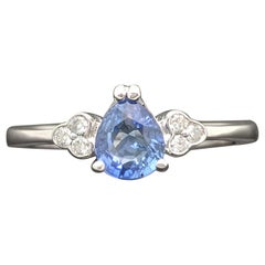 14 Karat White Gold Blue Sapphire and Diamond Ring
