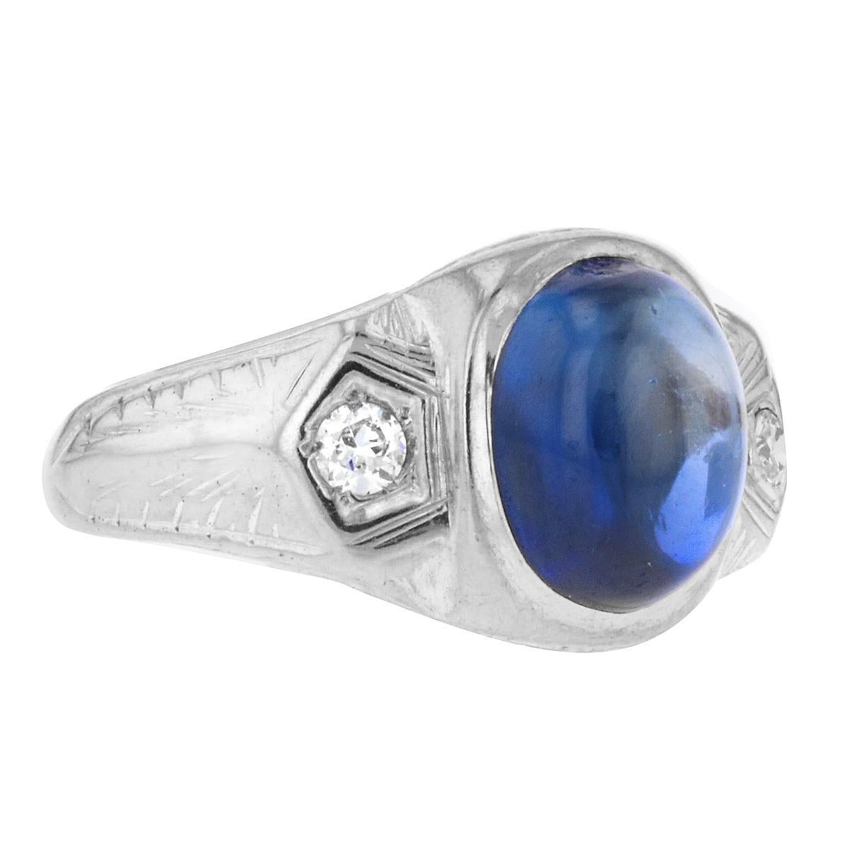 14K White Gold Sapphire and White Diamond Ring
5.30 Penny Weight

Ring Size: 8
Center Stone: Yes
Gemstone: Sapphire and White Diamond
Stone Count: 2 Diamond
Stone Shape: Oval 
Color Grade: G-H
Clarity Grade: SI1-SI2
Polish: Very Good
Symmetry: Very