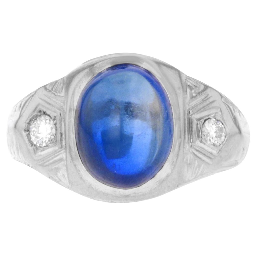 14 Karat White Gold Blue Sapphire and White Diamond Ring For Sale