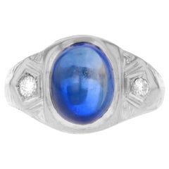 14 Karat White Gold Blue Sapphire and White Diamond Ring