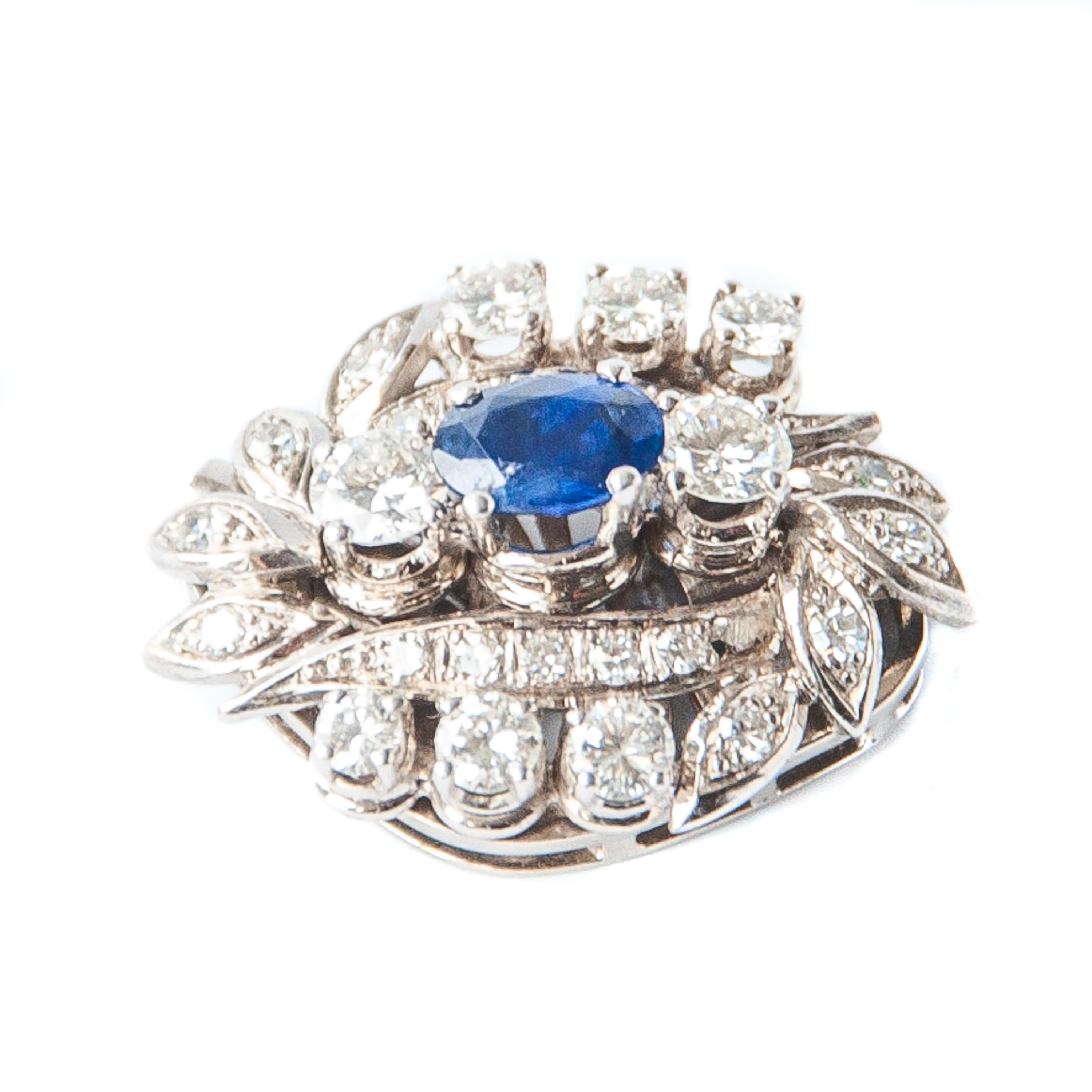 Perlenkette aus 14 Karat Weißgold mit blauem Saphir und Diamanten im Angebot 2