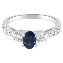 14 Karat White Gold Blue Sapphire & Diamond Ring