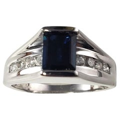 Vintage 14 Karat White Gold Blue Sapphire Diamond Ring Size 5.75 #14872