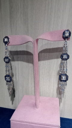 14 Karat White Gold Blue Sapphire White Diamond Diana Chandelier Earrings