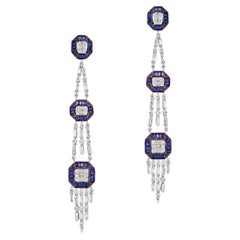 14 Karat White Gold Blue Sapphire White Diamond Diana Chandelier Earrings