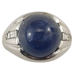 blue stone with white star Vintage 14 Karat White Gold Blue Star Sapphire and Diamond Ring
