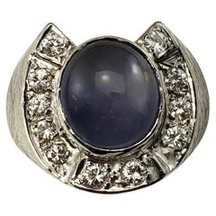 14 Karat White Gold Blue Star Sapphire and Diamond Ring Size 6.5