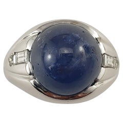 white star saphire Vintage 14 Karat White Gold Blue Star Sapphire and Diamond Ring