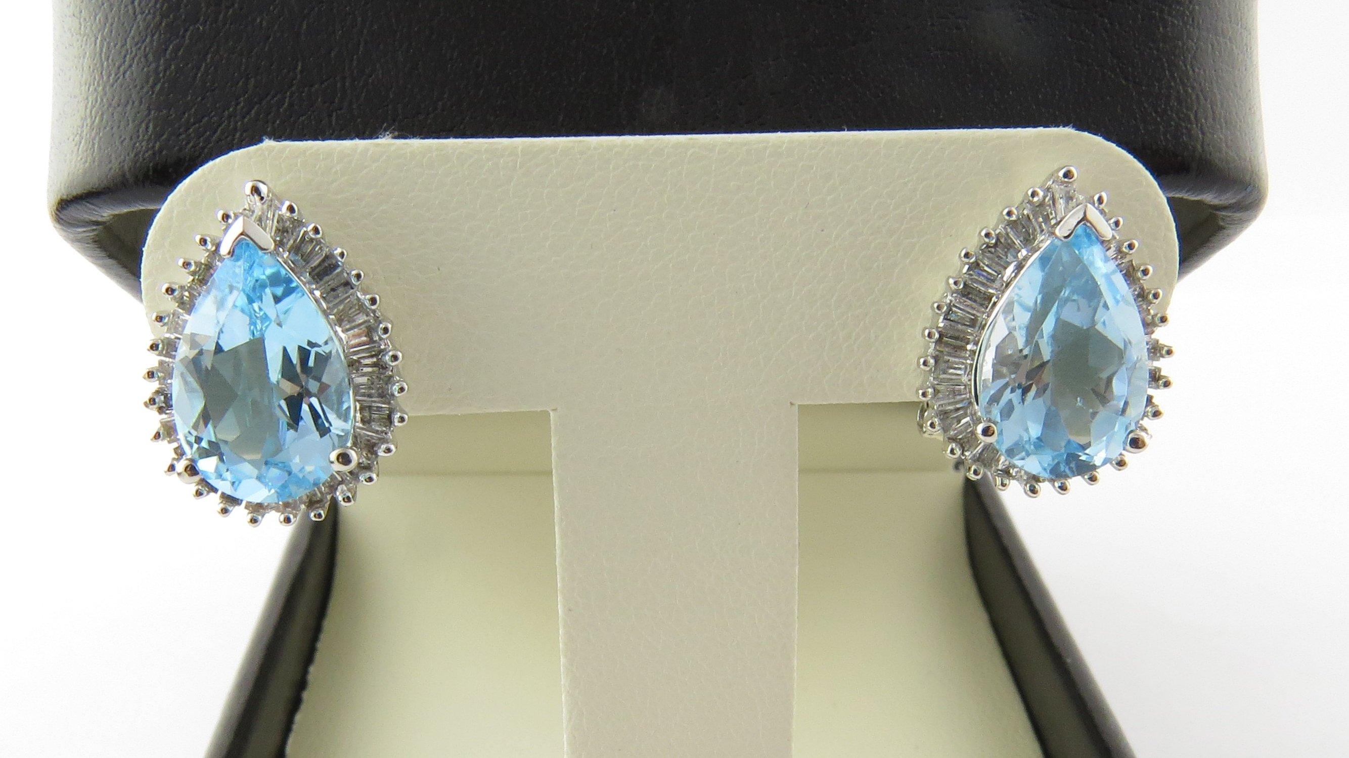 14 Karat White Gold Blue Topaz and Diamond Earrings In Good Condition For Sale In Washington Depot, CT