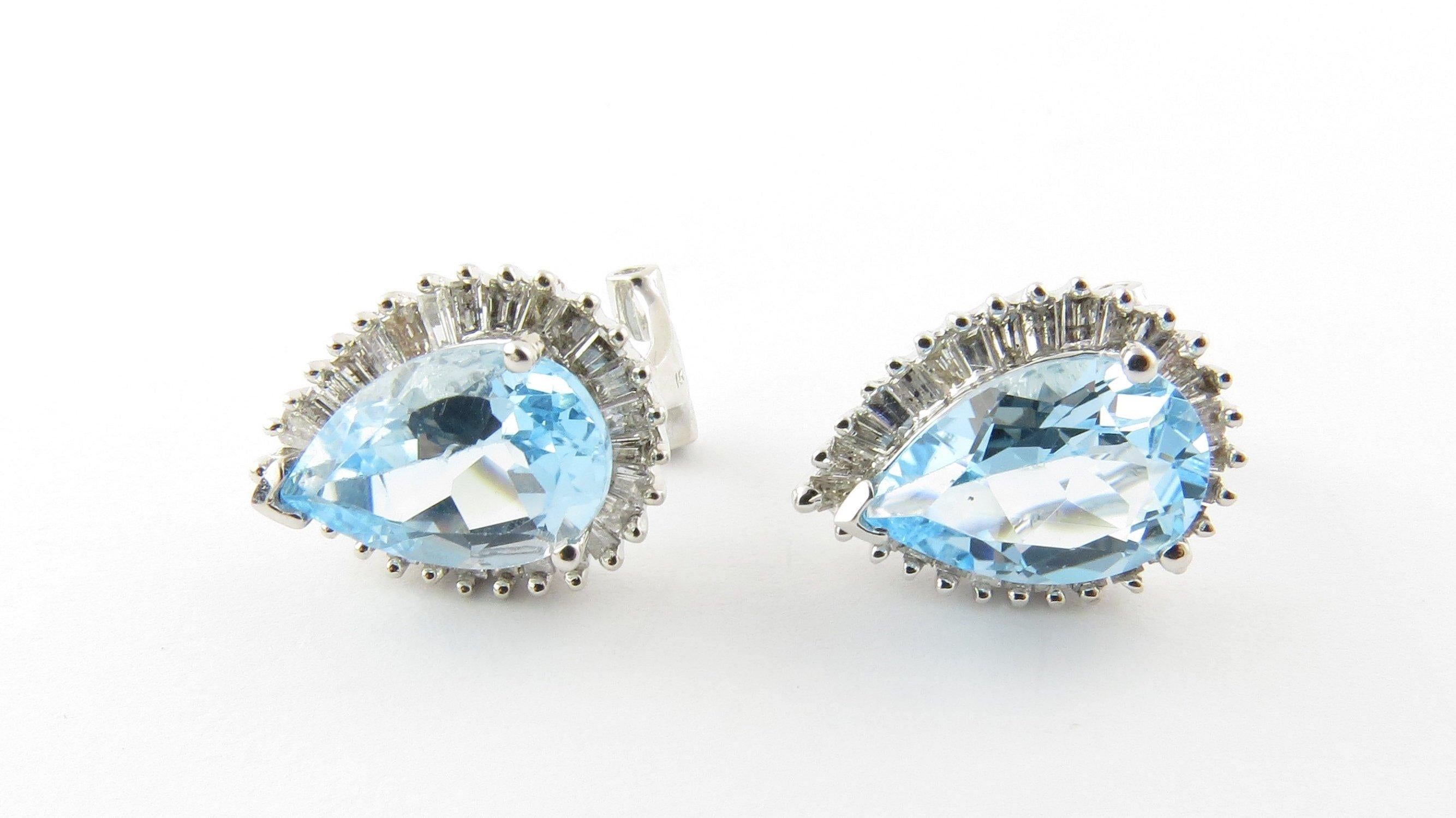 Women's 14 Karat White Gold Blue Topaz and Diamond Earrings For Sale