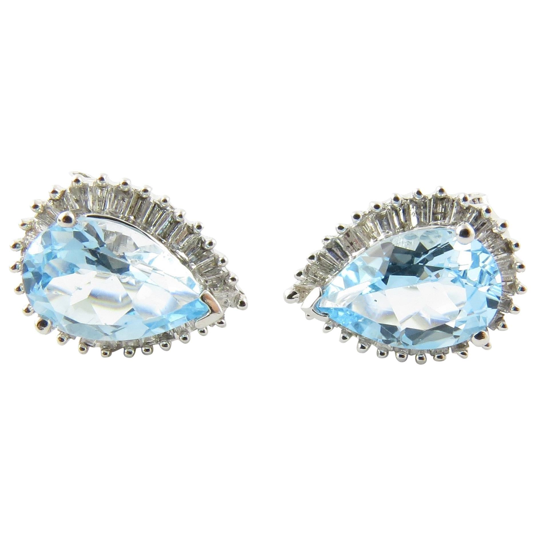 14 Karat White Gold Blue Topaz and Diamond Earrings