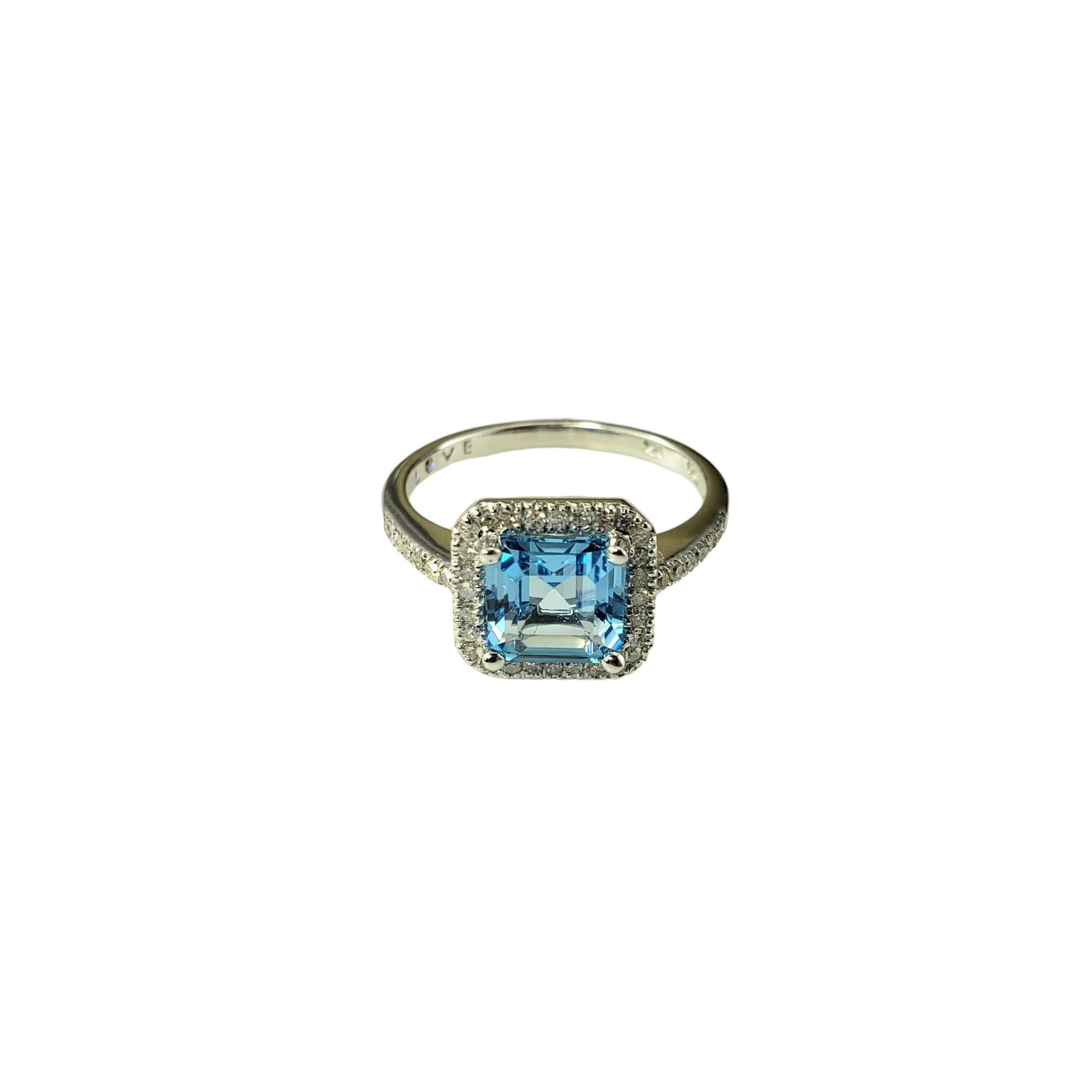 14 Karat White Gold Blue Topaz and Diamond Ring Size 7 JAGi Certified

This stunning ring features one Asscher cut blue topaz (6.4 mm x 6.4 mm) and 40 round single cut diamonds set in classic 14K white gold. 

Top of ring measures 10 mm x 10 mm.