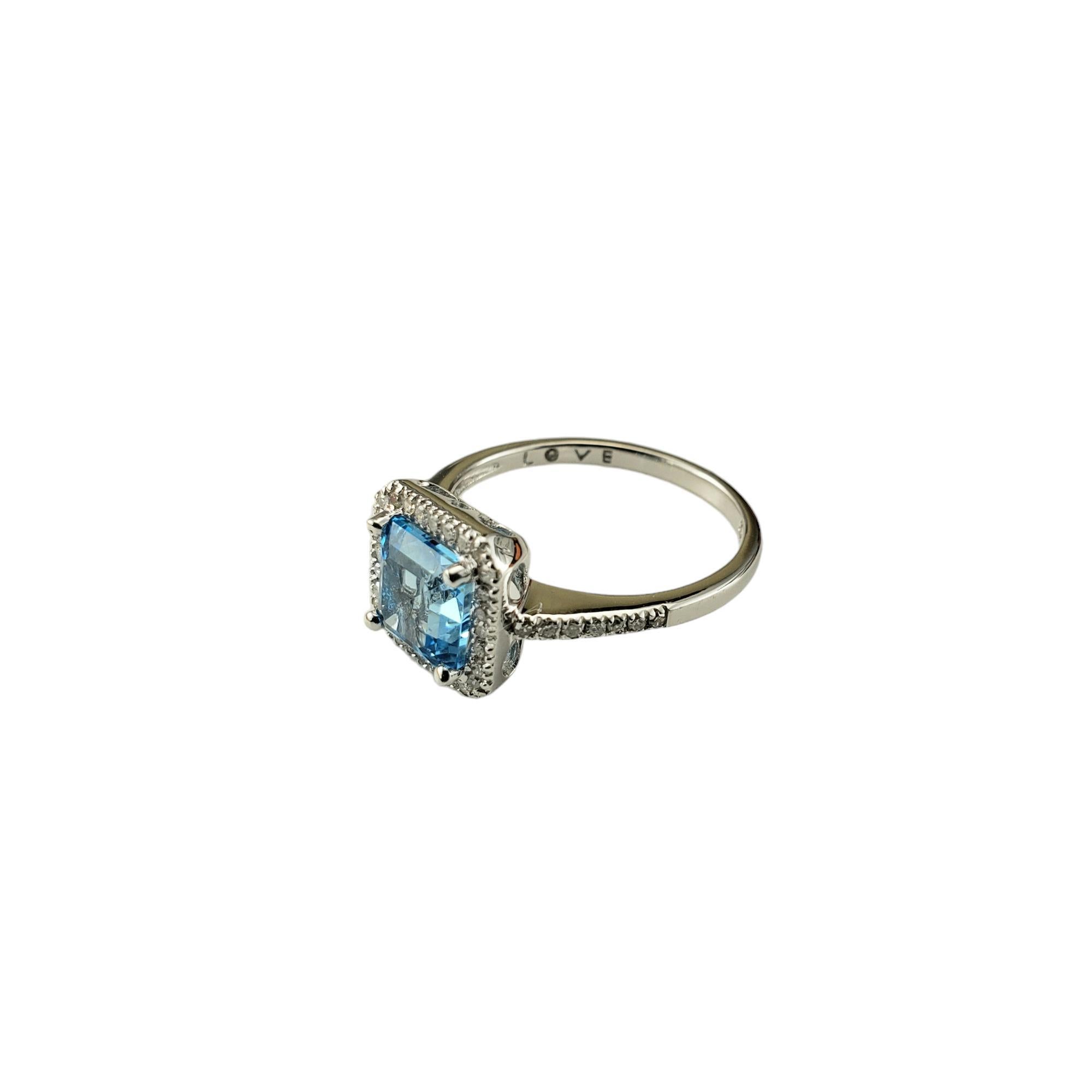 Asscher Cut 14 Karat White Gold Blue Topaz and Diamond Halo Ring Size 7 #17867