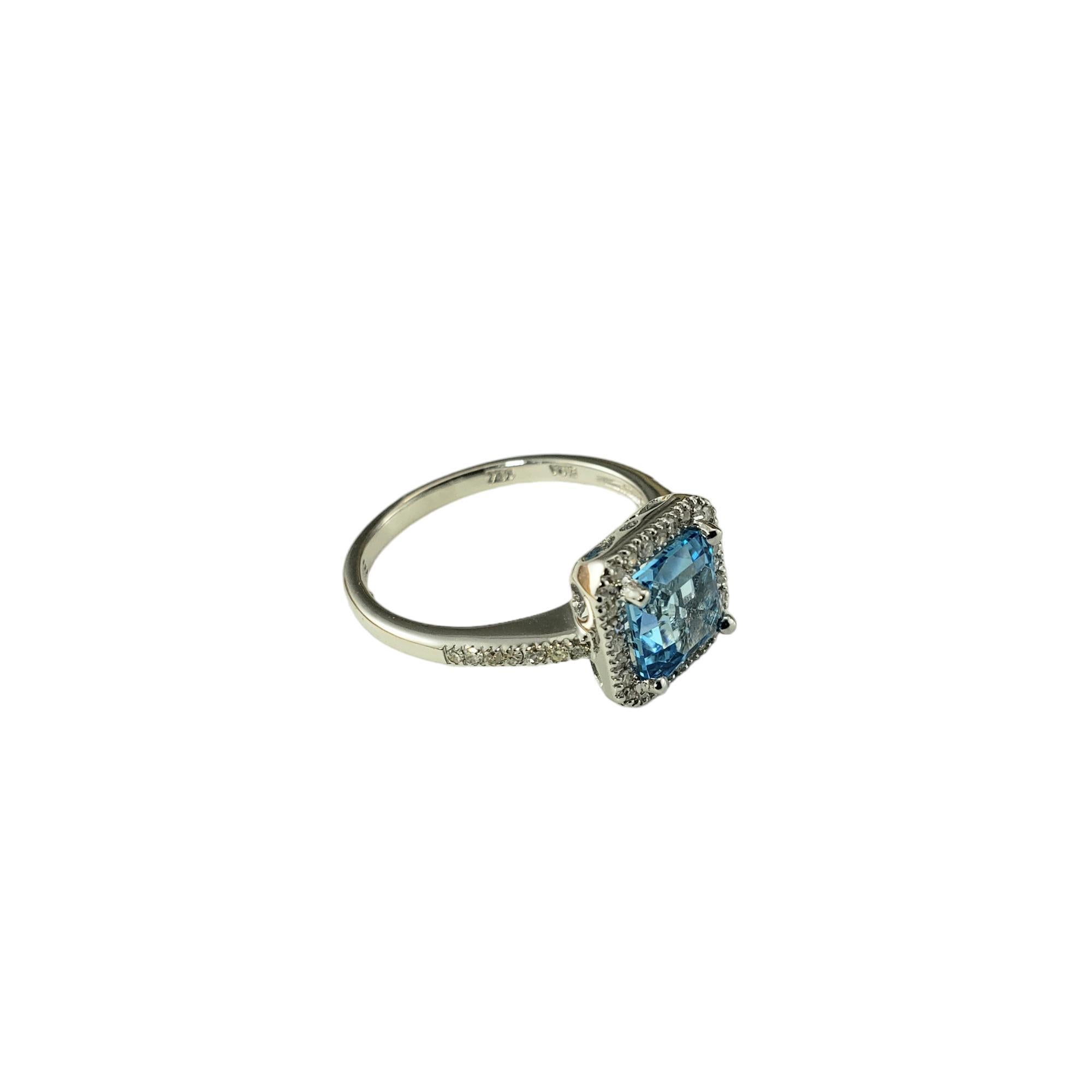 14 Karat White Gold Blue Topaz and Diamond Halo Ring Size 7 #17867 In Good Condition In Washington Depot, CT