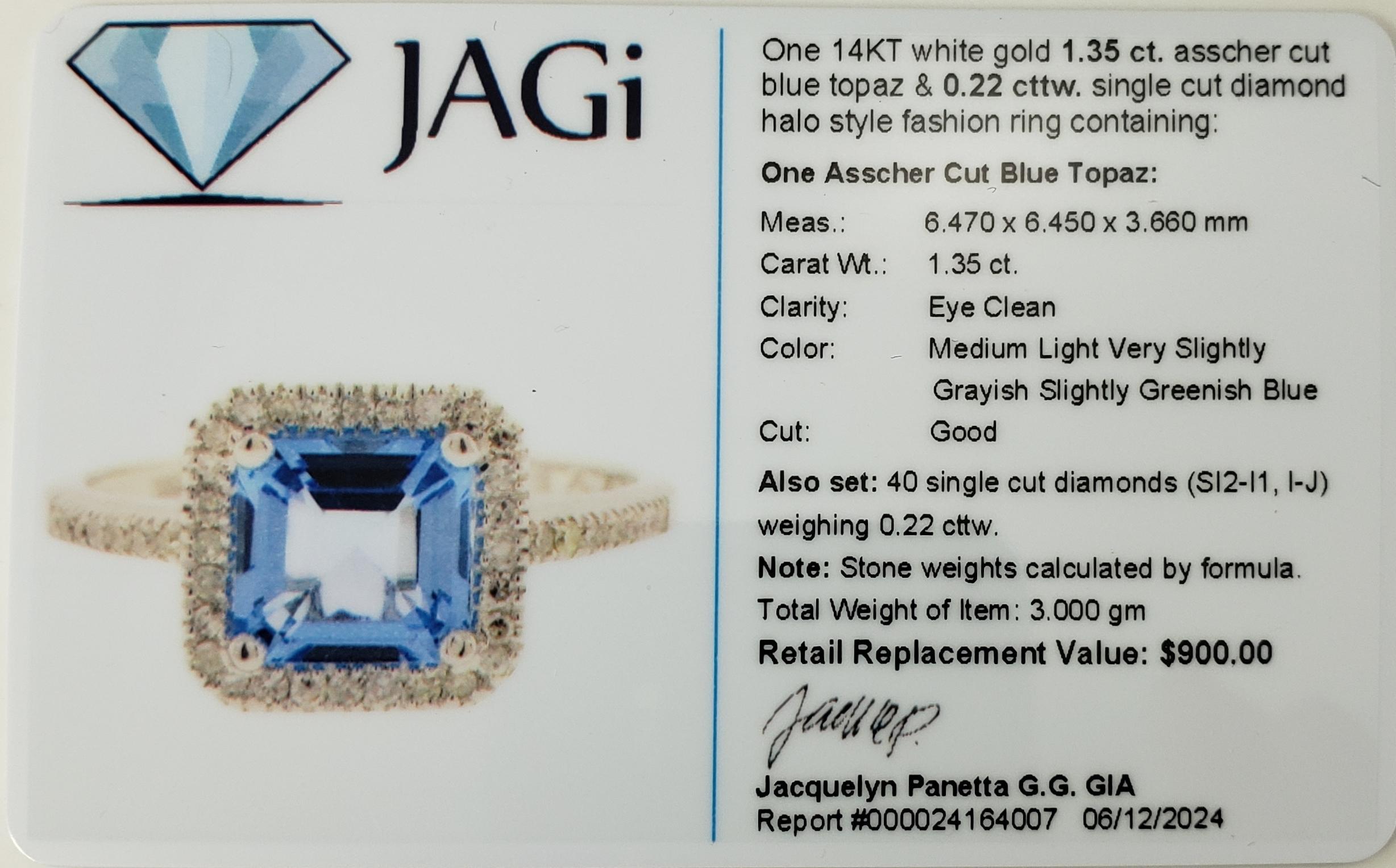 14 Karat White Gold Blue Topaz and Diamond Halo Ring Size 7 #17867 4