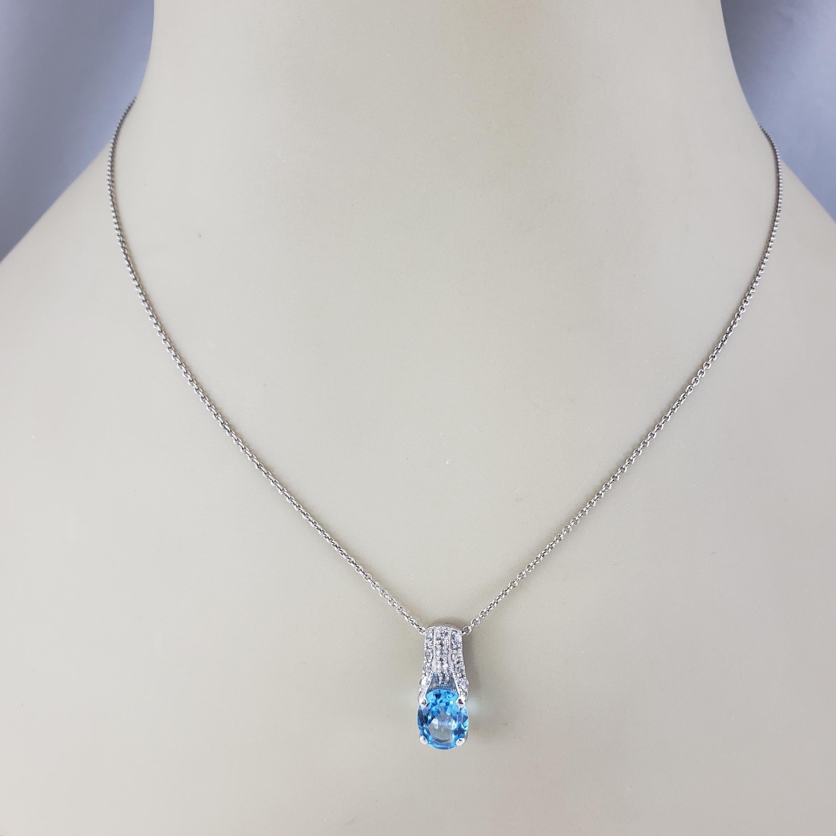 Ciondolo in oro bianco 14 carati con topazio blu e diamanti #18636 in vendita 2
