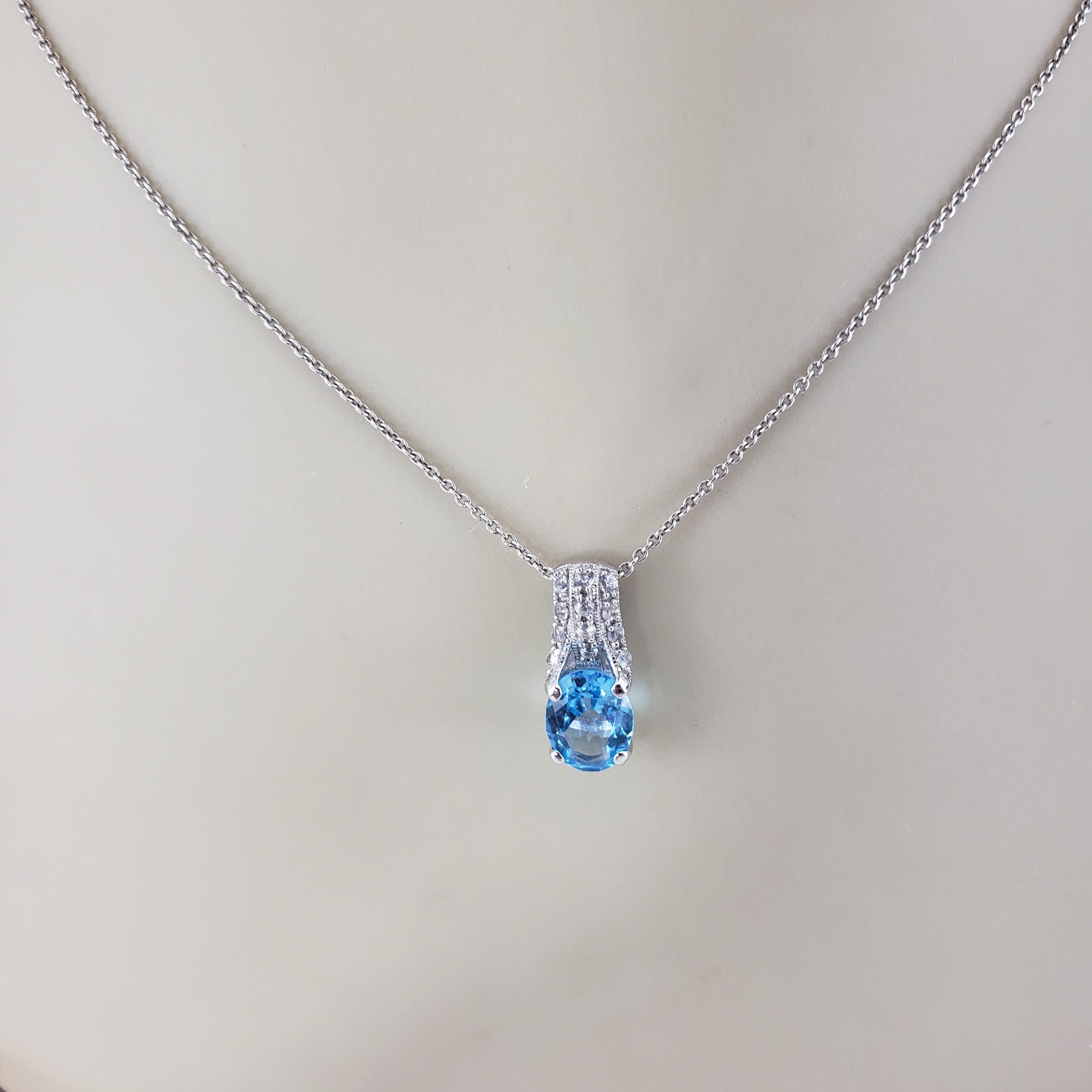 Ciondolo in oro bianco 14 carati con topazio blu e diamanti #18636 in vendita 3