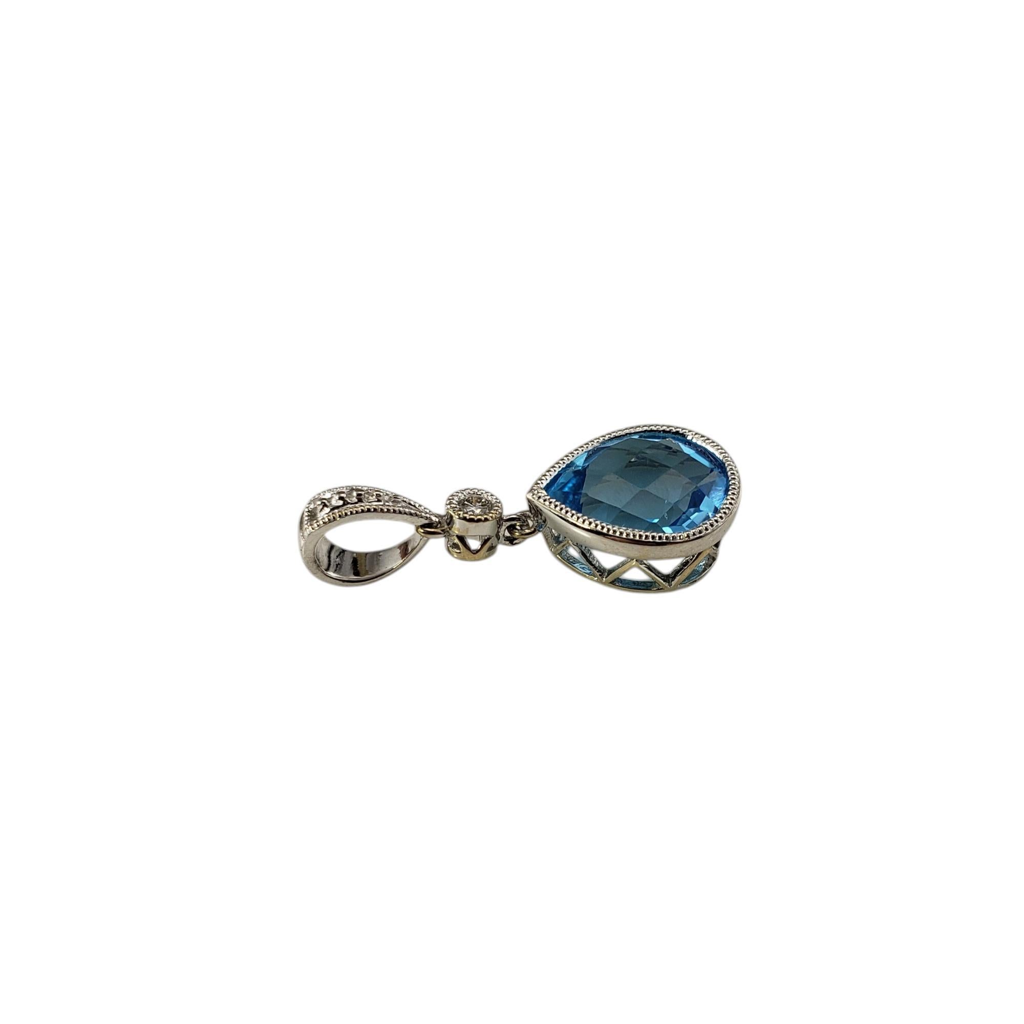 Taglio a goccia Ciondolo in oro bianco 14 carati con topazio blu e diamanti #20361 in vendita