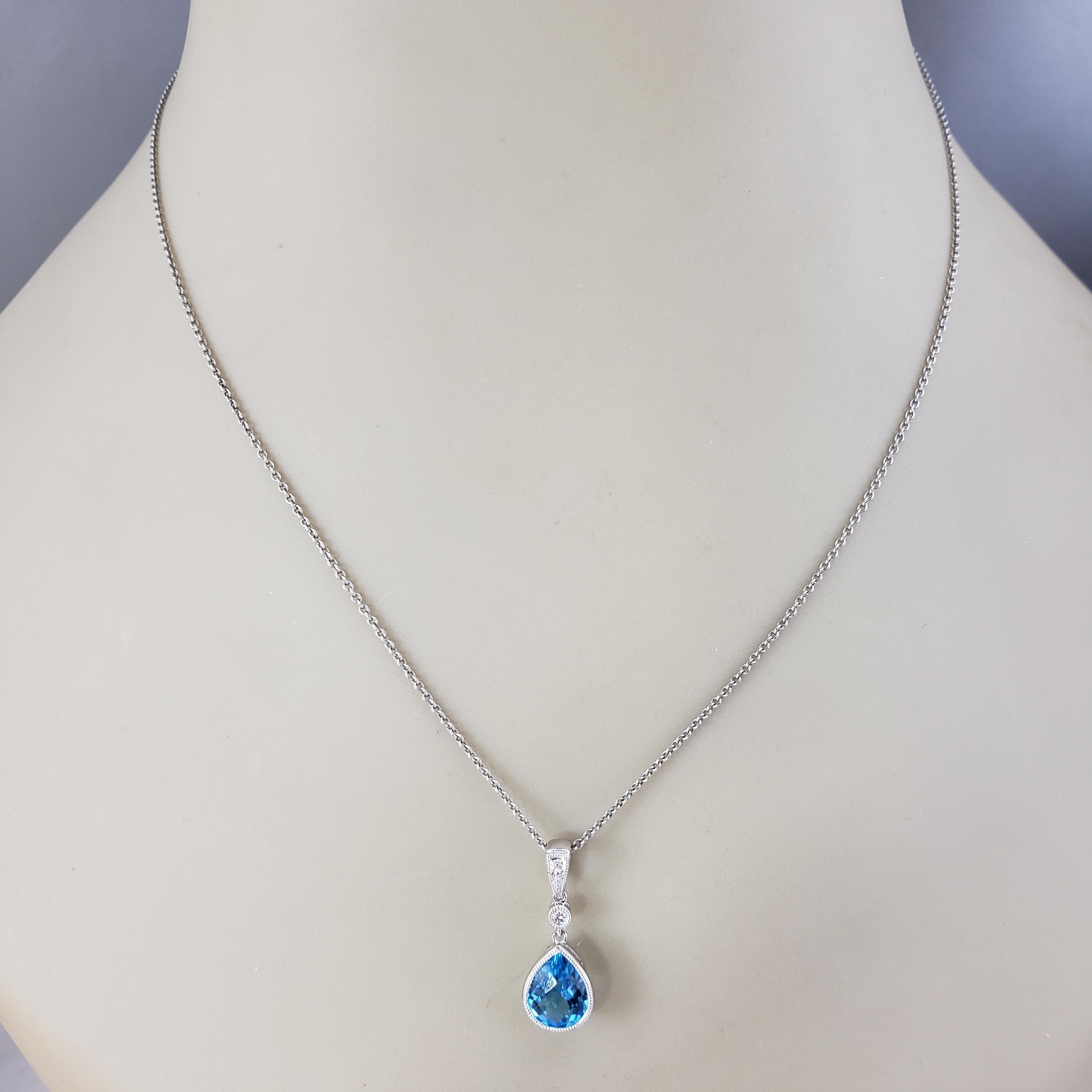 Ciondolo in oro bianco 14 carati con topazio blu e diamanti #20361 in vendita 2