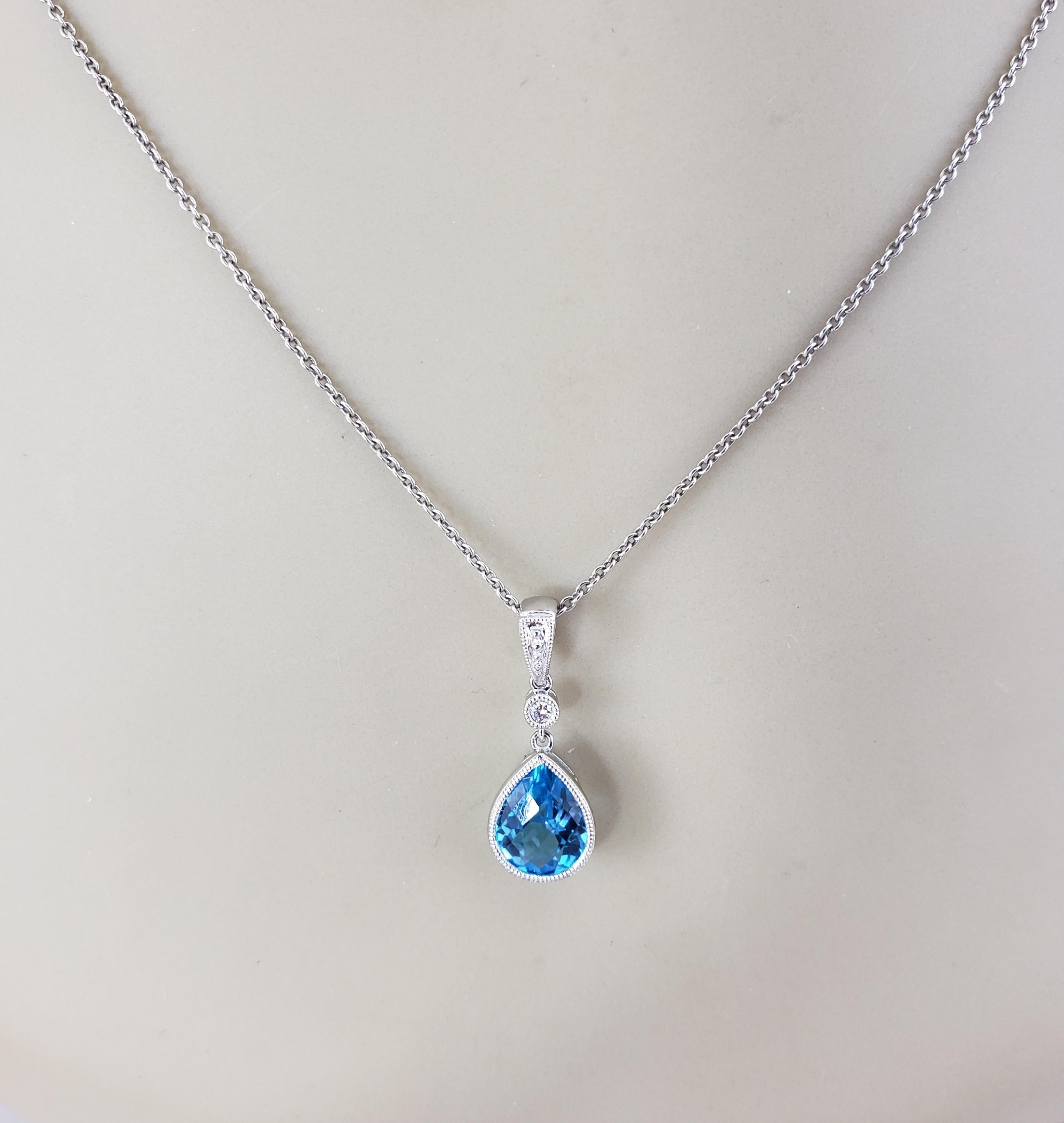 Ciondolo in oro bianco 14 carati con topazio blu e diamanti #20361 in vendita 3