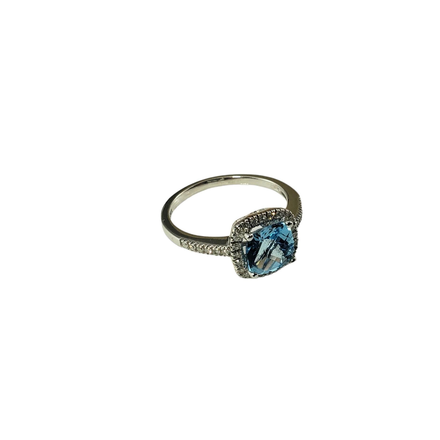 Round Cut 14 Karat White Gold Blue Topaz and Diamond Ring Size 6.25 #15638 For Sale