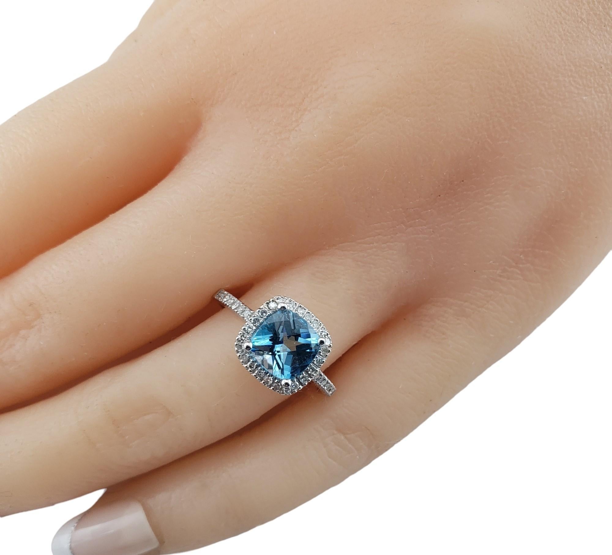 14 Karat White Gold Blue Topaz and Diamond Ring Size 6.25 #15638 For Sale 3