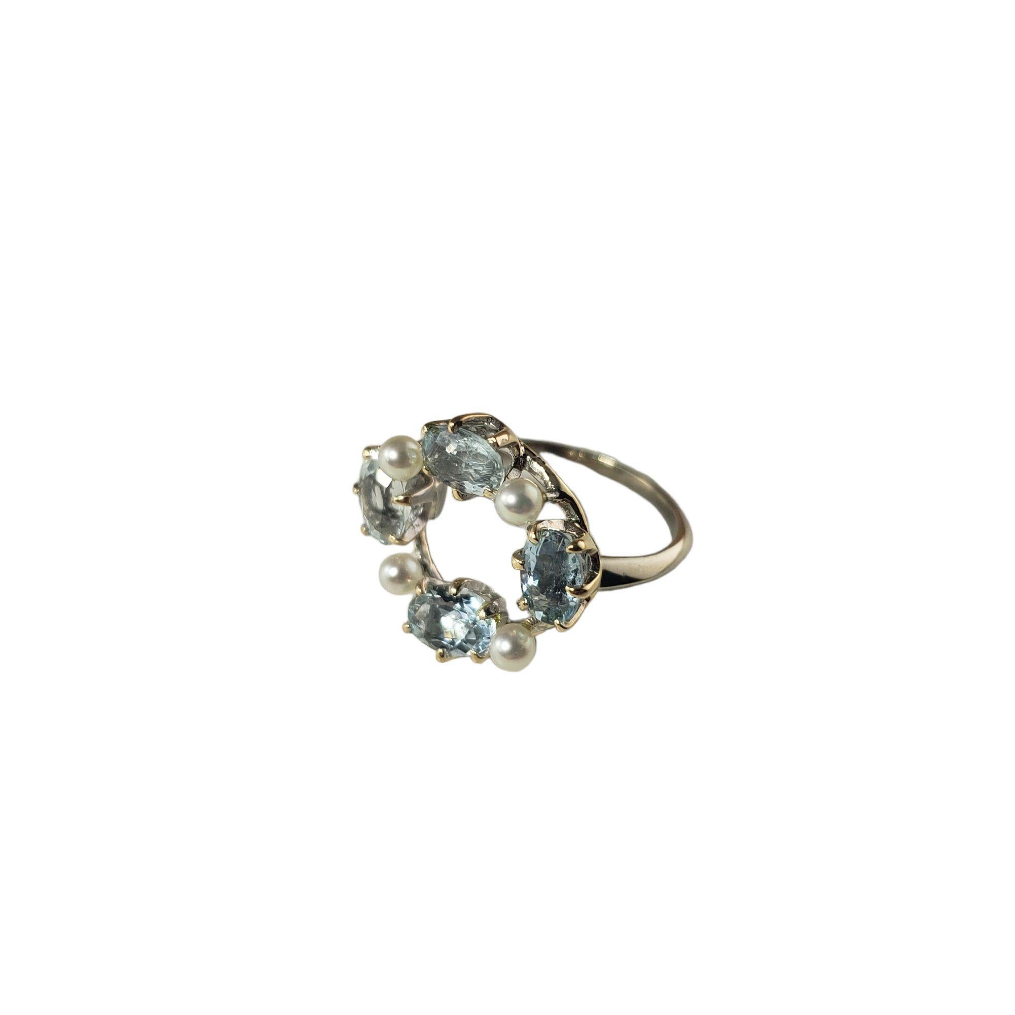 Oval Cut 14 Karat White Gold Blue Topaz and Pearl Ring Size 3.25 #14602 For Sale