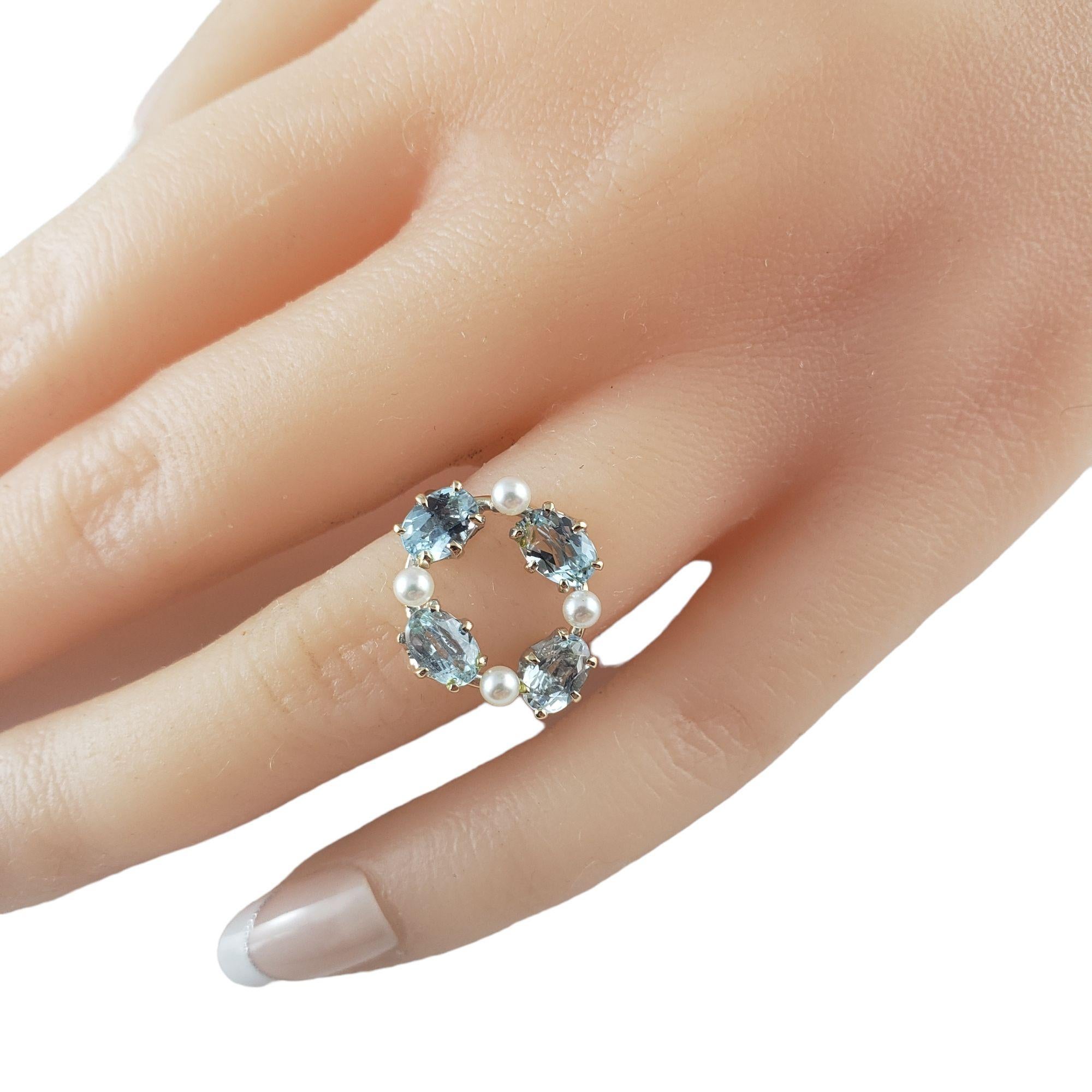 14 Karat White Gold Blue Topaz and Pearl Ring Size 3.25 #14602 For Sale 2