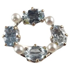 Vintage 14 Karat White Gold Blue Topaz and Pearl Ring Size 3.25 #14602