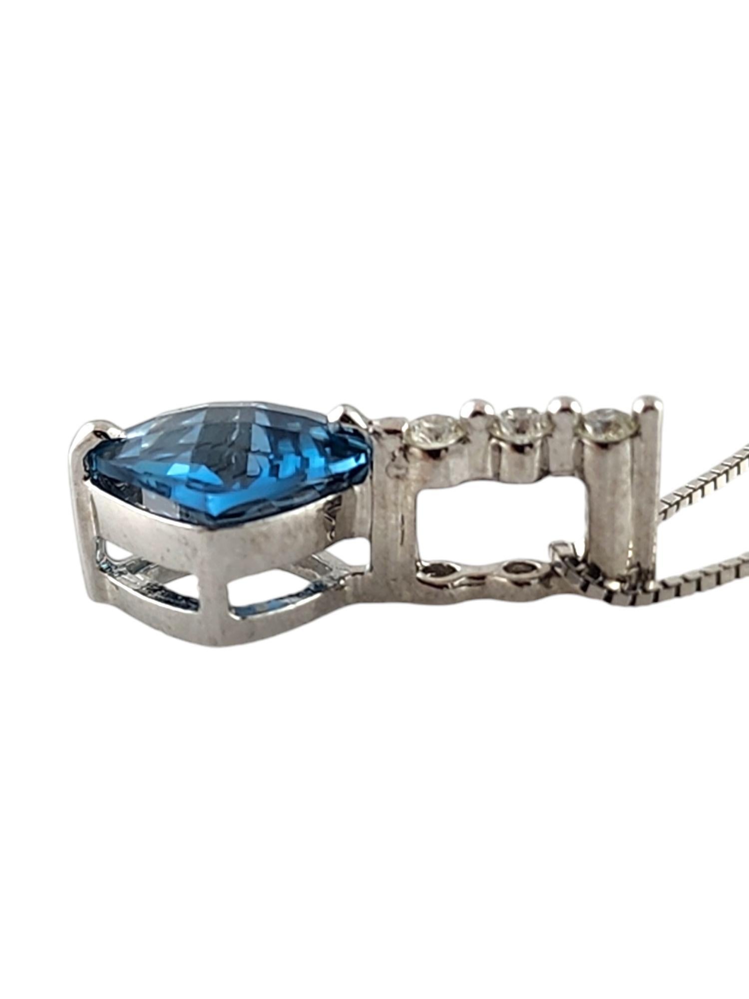 Brilliant Cut 14 Karat White Gold Blue Topaz & Diamond Pendant Necklace #18941