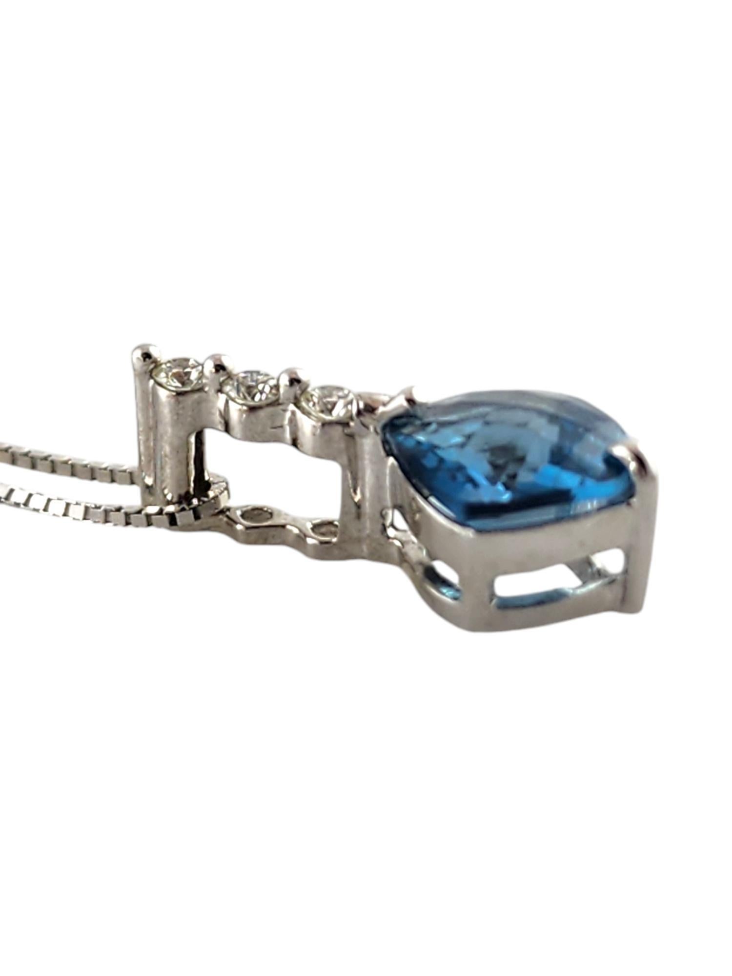 14 Karat White Gold Blue Topaz & Diamond Pendant Necklace #18941 In Good Condition In Washington Depot, CT