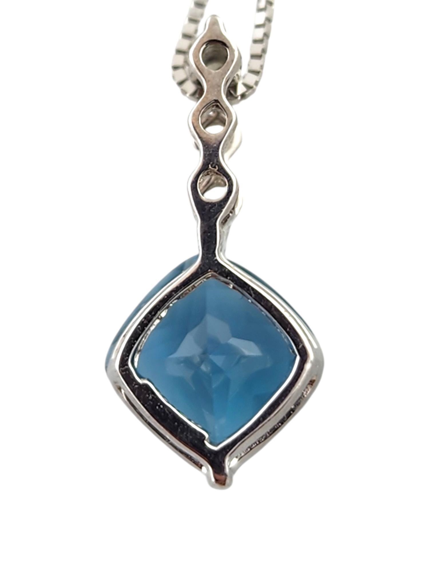 Women's 14 Karat White Gold Blue Topaz & Diamond Pendant Necklace #18941