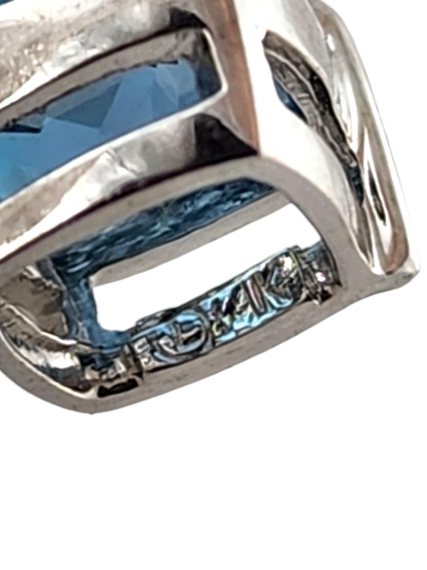 14 Karat White Gold Blue Topaz & Diamond Pendant Necklace #18941 1