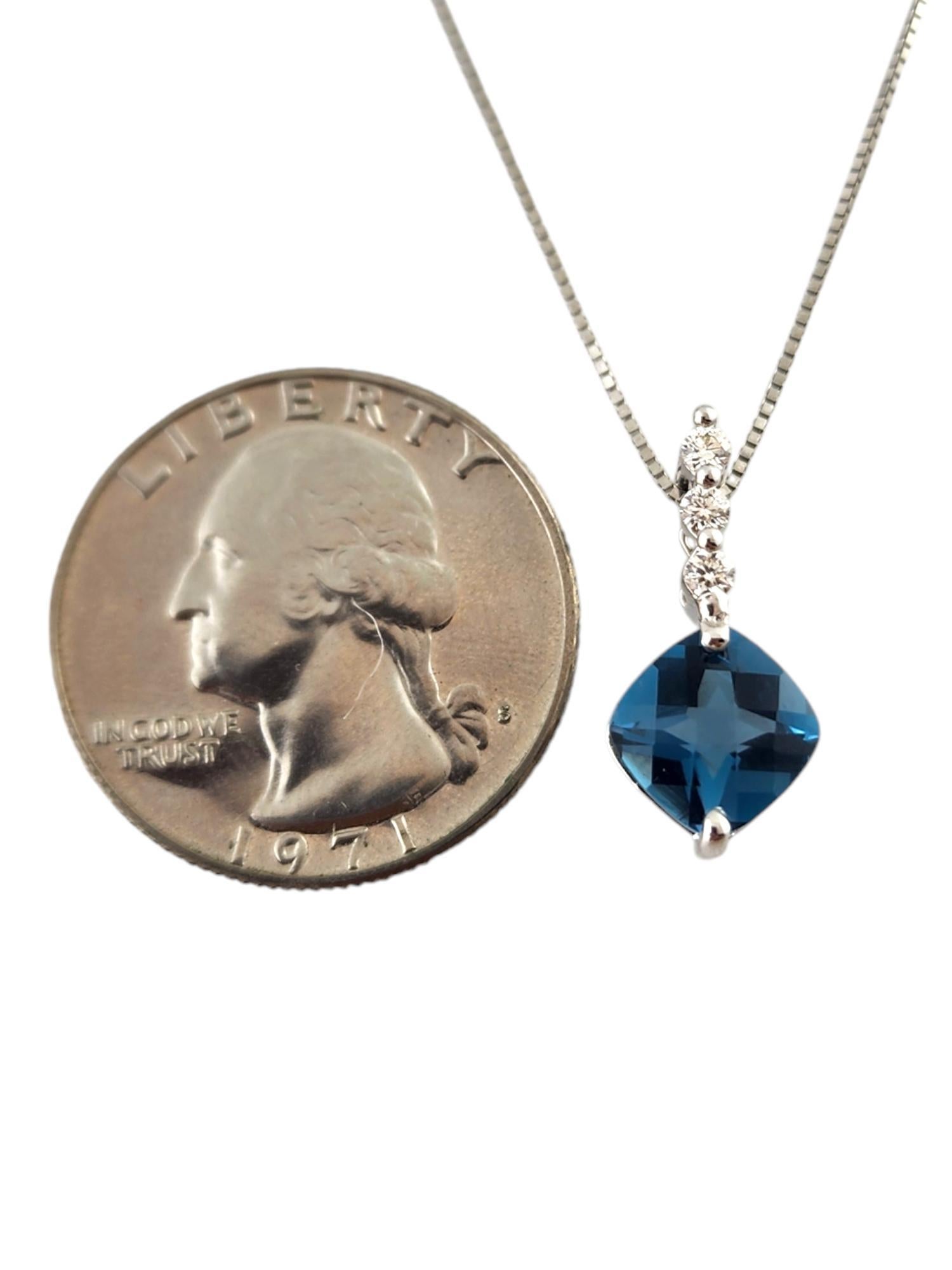 14 Karat White Gold Blue Topaz & Diamond Pendant Necklace #18941 3