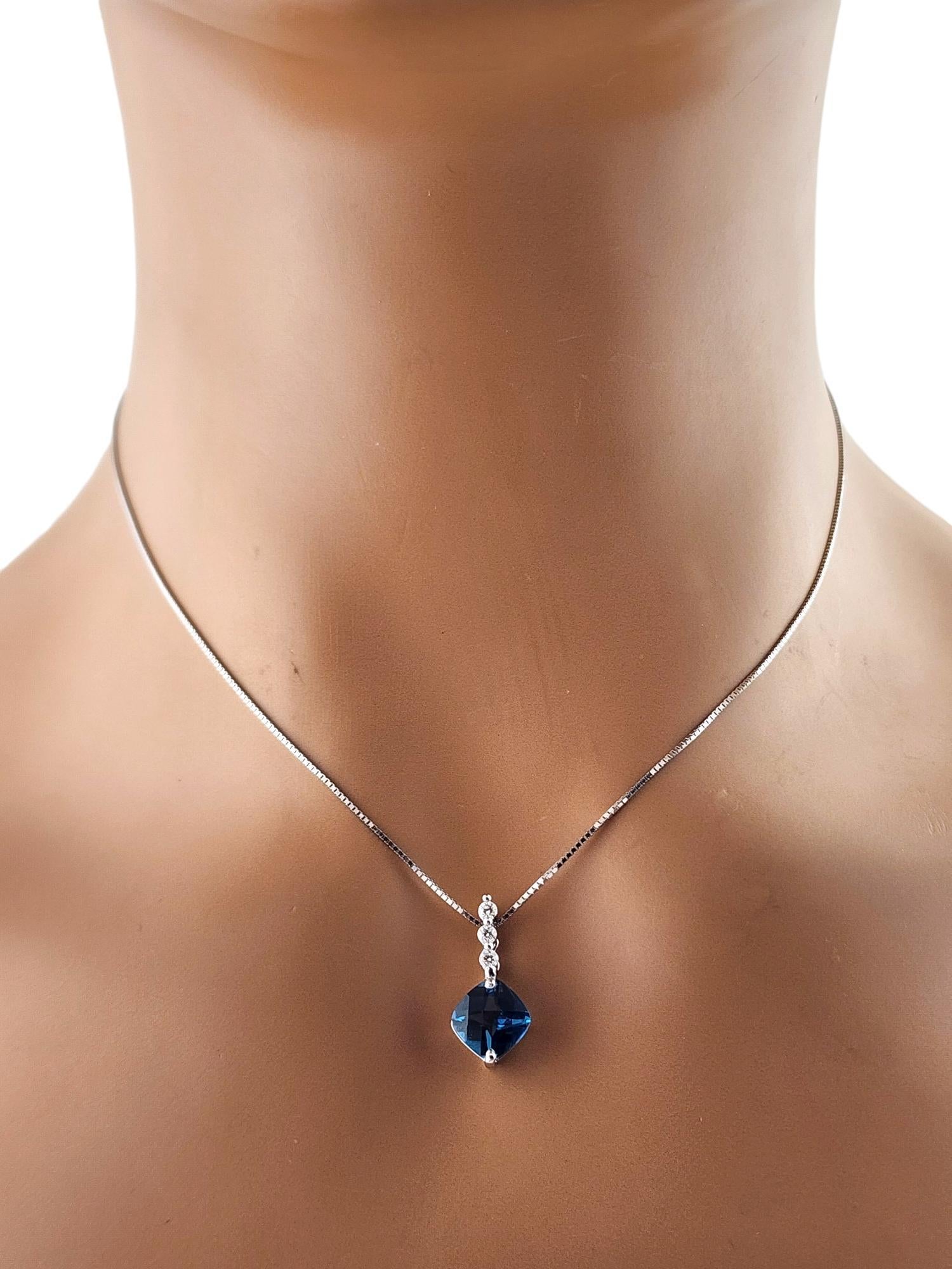 14 Karat White Gold Blue Topaz & Diamond Pendant Necklace #18941 4