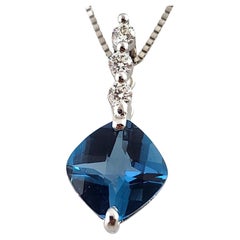 14 Karat White Gold Blue Topaz & Diamond Pendant Necklace #18941
