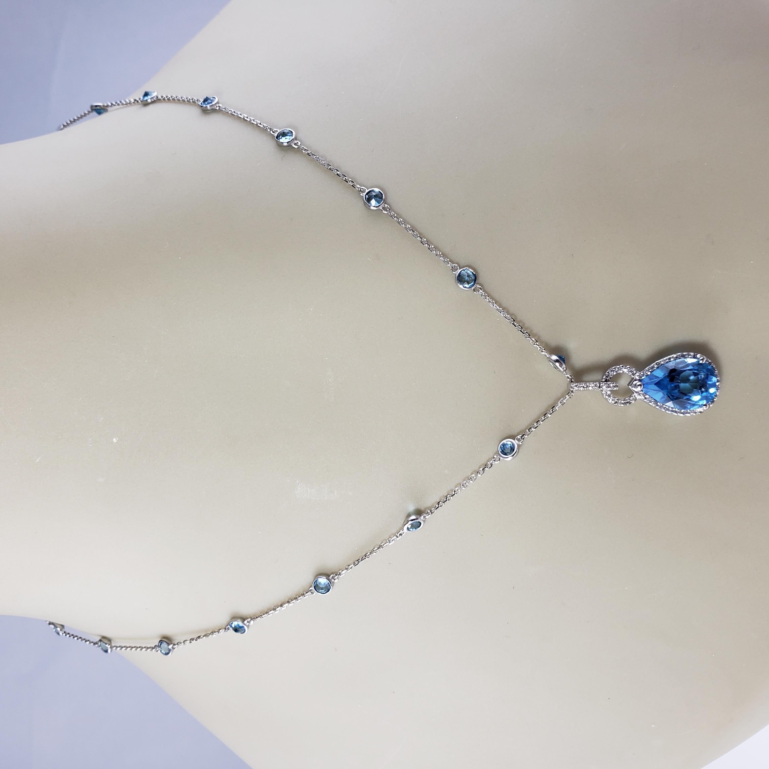 14 Karat White Gold Blue Topaz Diamond Pendant Necklace #13787 For Sale 5
