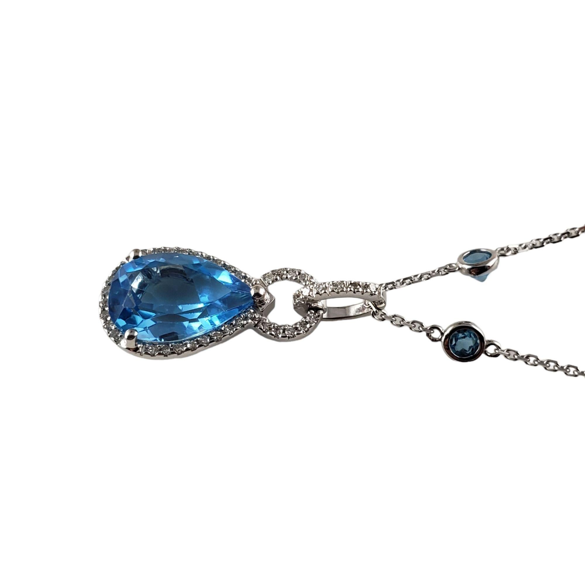 Pear Cut 14 Karat White Gold Blue Topaz Diamond Pendant Necklace #13787 For Sale