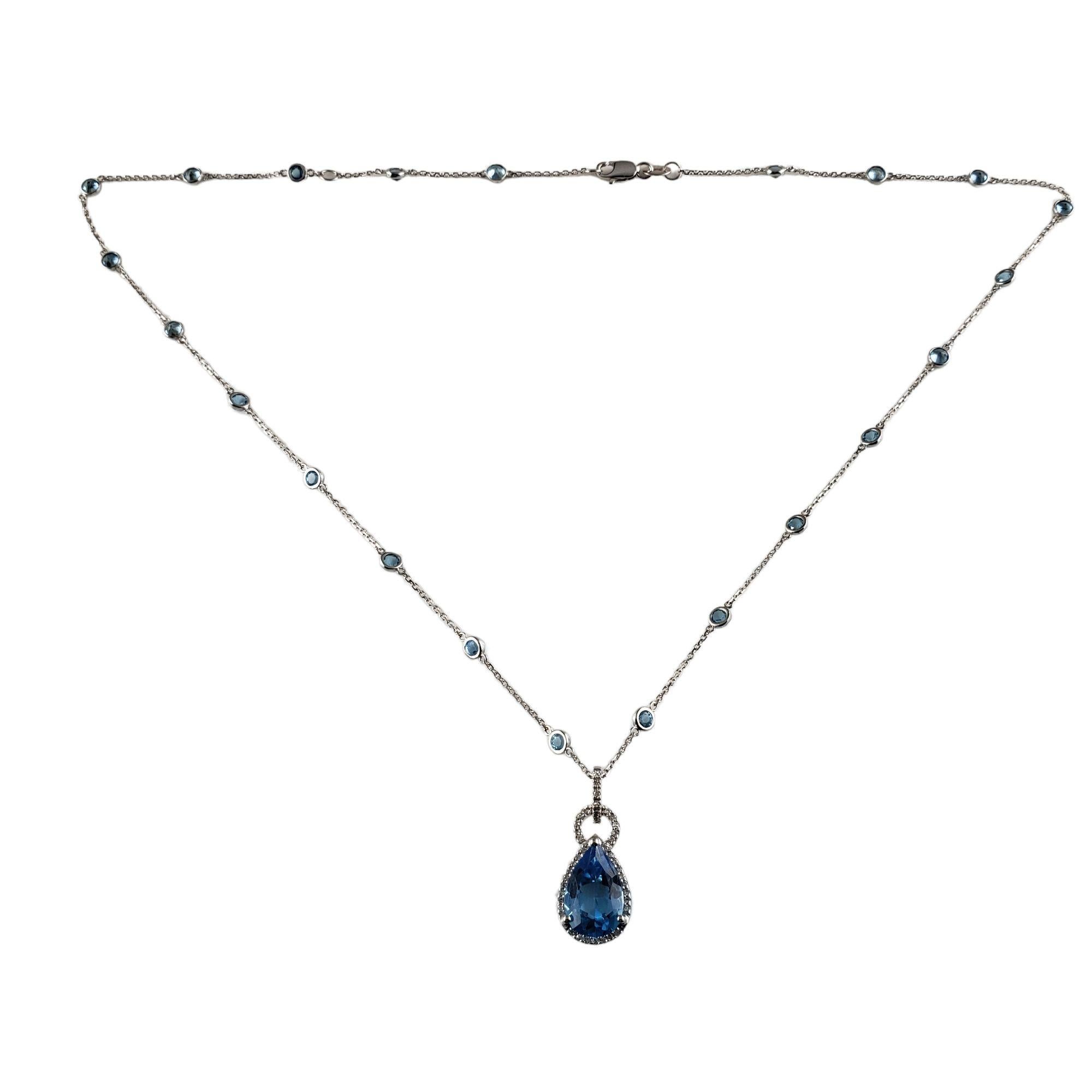 14 Karat White Gold Blue Topaz Diamond Pendant Necklace #13787 In Good Condition For Sale In Washington Depot, CT