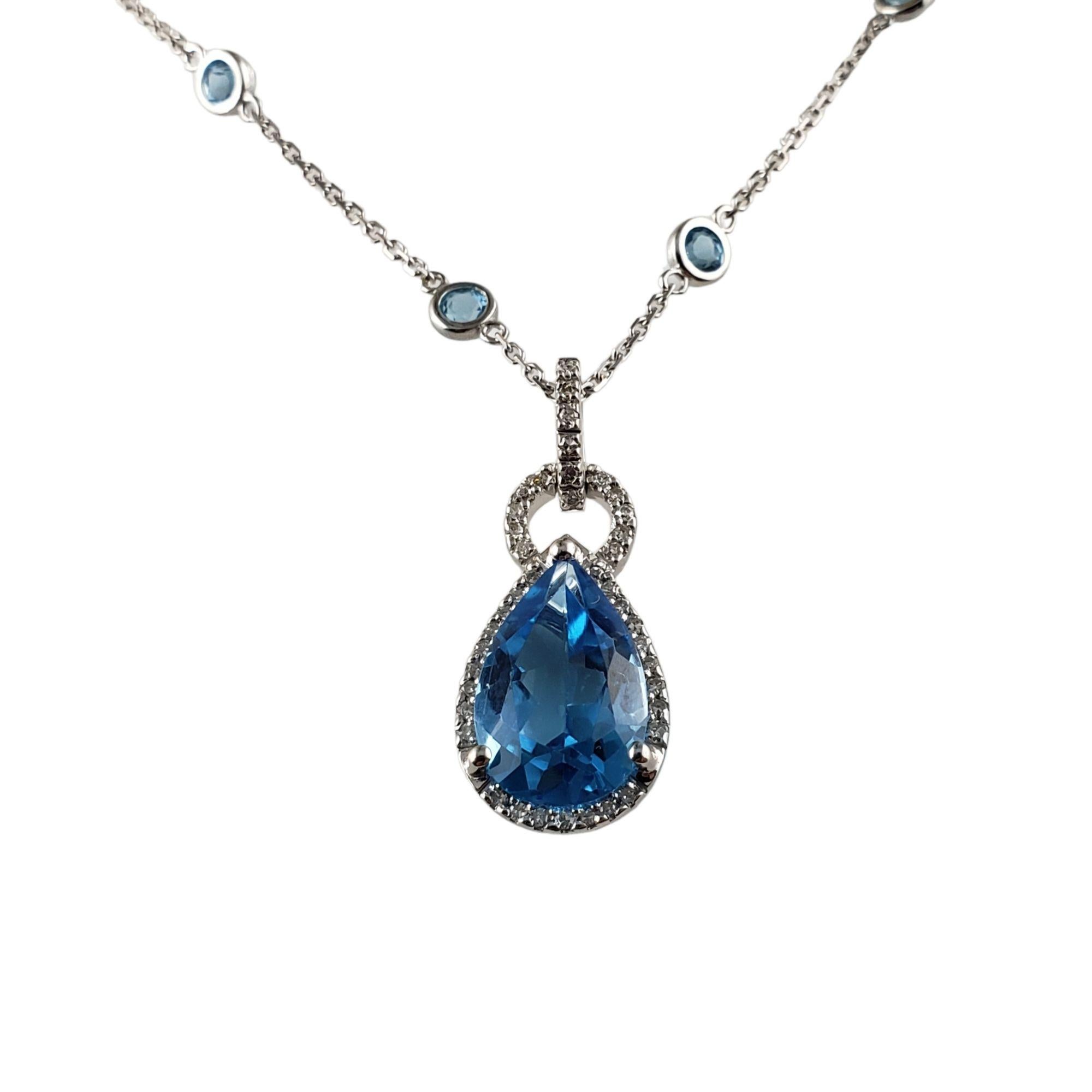 Women's 14 Karat White Gold Blue Topaz Diamond Pendant Necklace #13787 For Sale