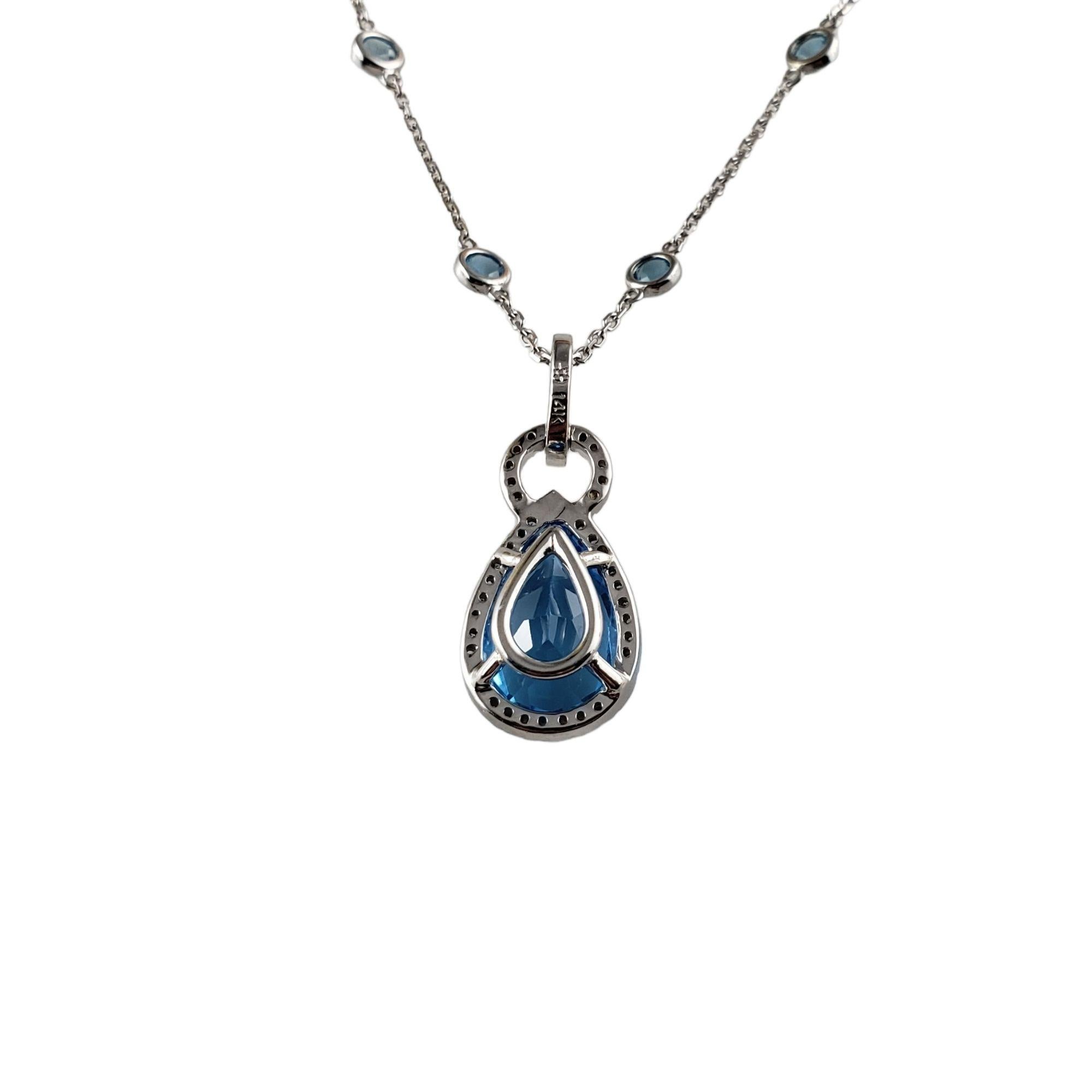 14 Karat White Gold Blue Topaz Diamond Pendant Necklace #13787 For Sale 3