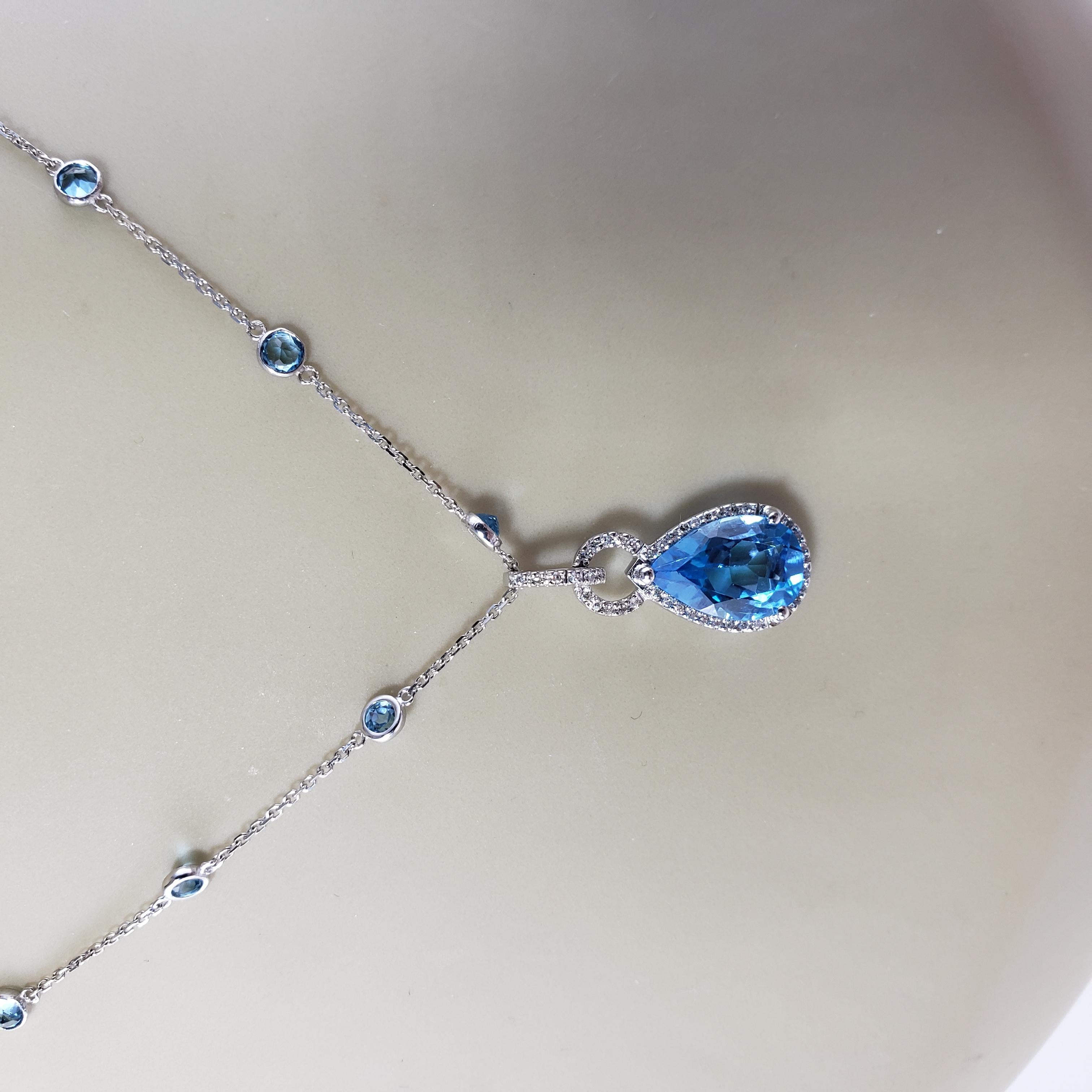 14 Karat White Gold Blue Topaz Diamond Pendant Necklace #13787 For Sale 4