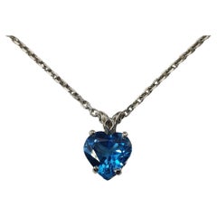 14 Karat White Gold Blue Topaz Heart Pendant Necklace #15664